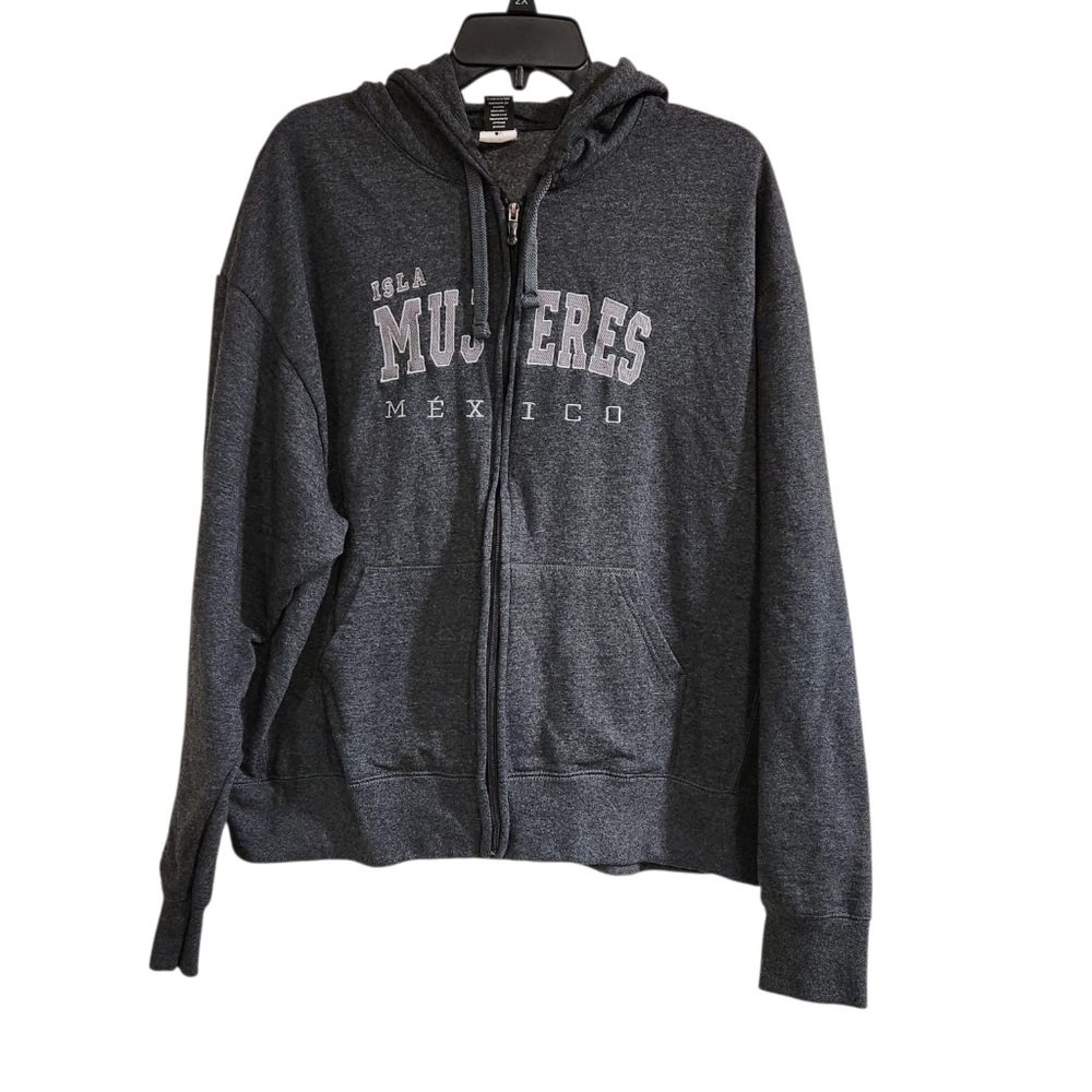 Optima Isla Mujeres Mexico Unisex Adult Sz XL Jacket Hooded Fleece Gray Zip Up